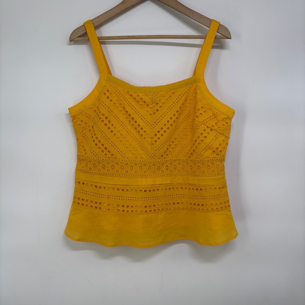 Coast Women SunnyYellow Eyelet Embroidered Peplum Tank Top Size L Resort